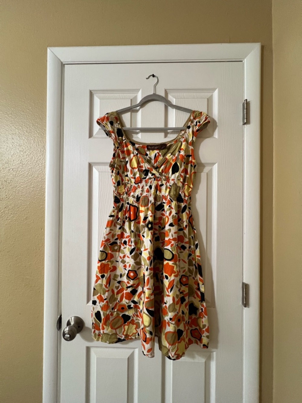 Speed Control Orange, Green & Cream Floral Empire-Waist Midi Dress